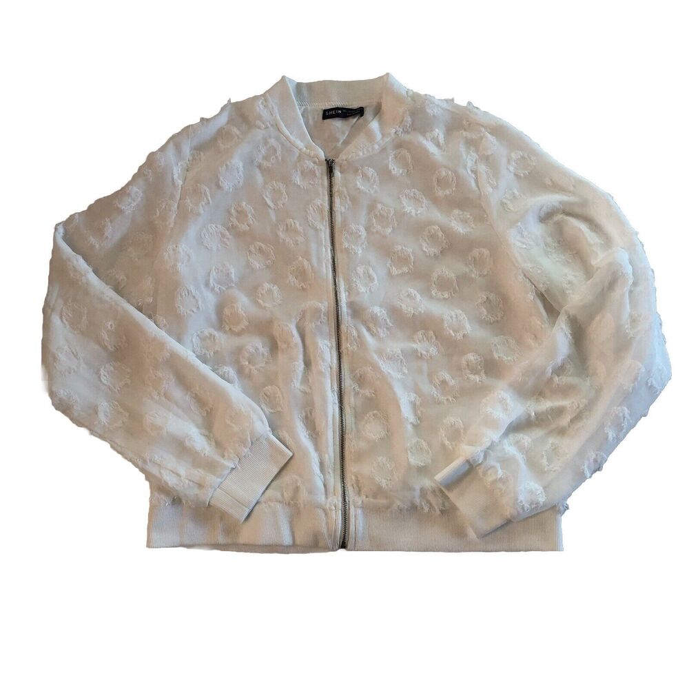 Shein Zip Up Lightweight Jacket White Juniors Size Large